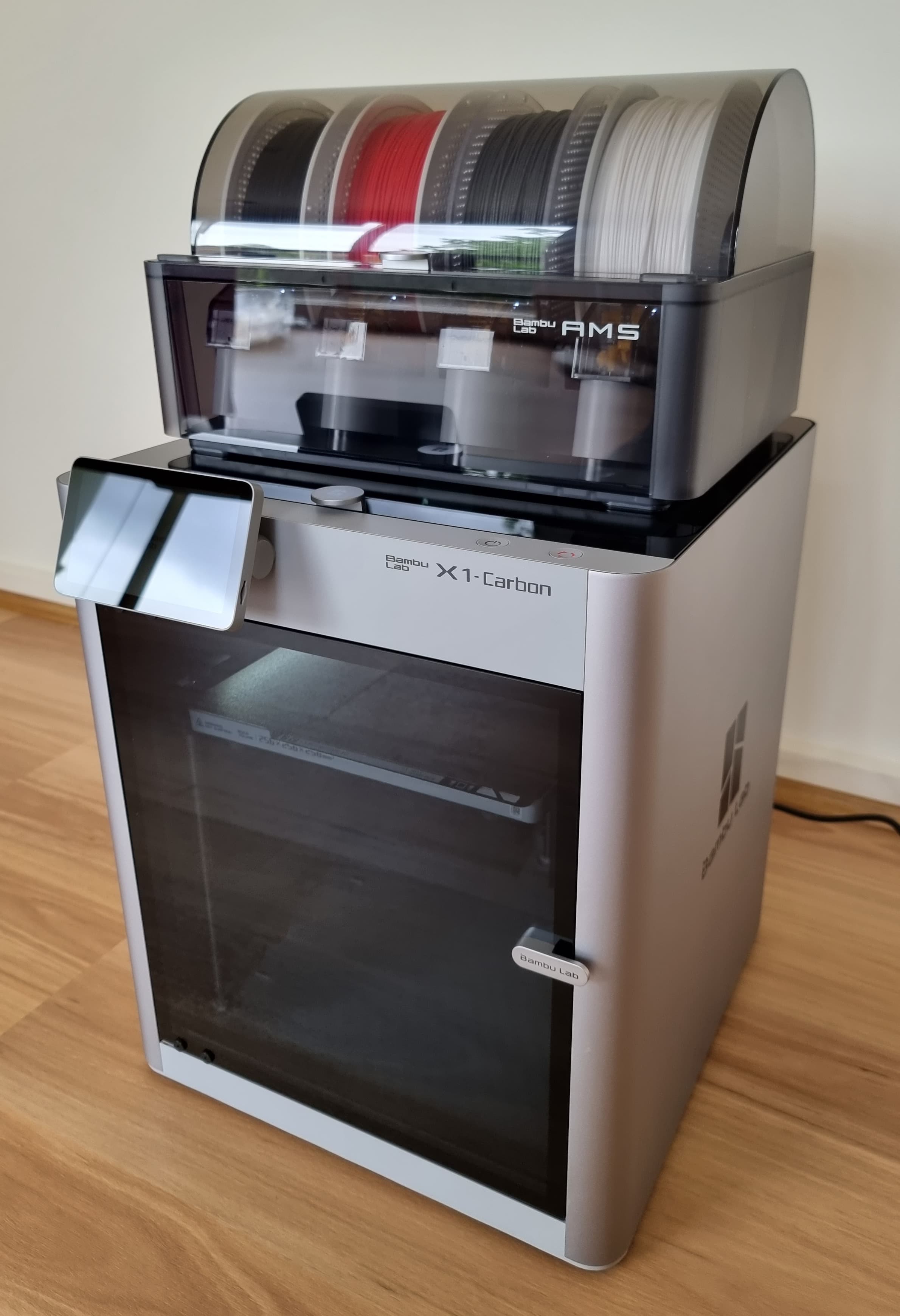 Bambu Lab X1 Carbon 3D printer with the AMS multi-material module attached